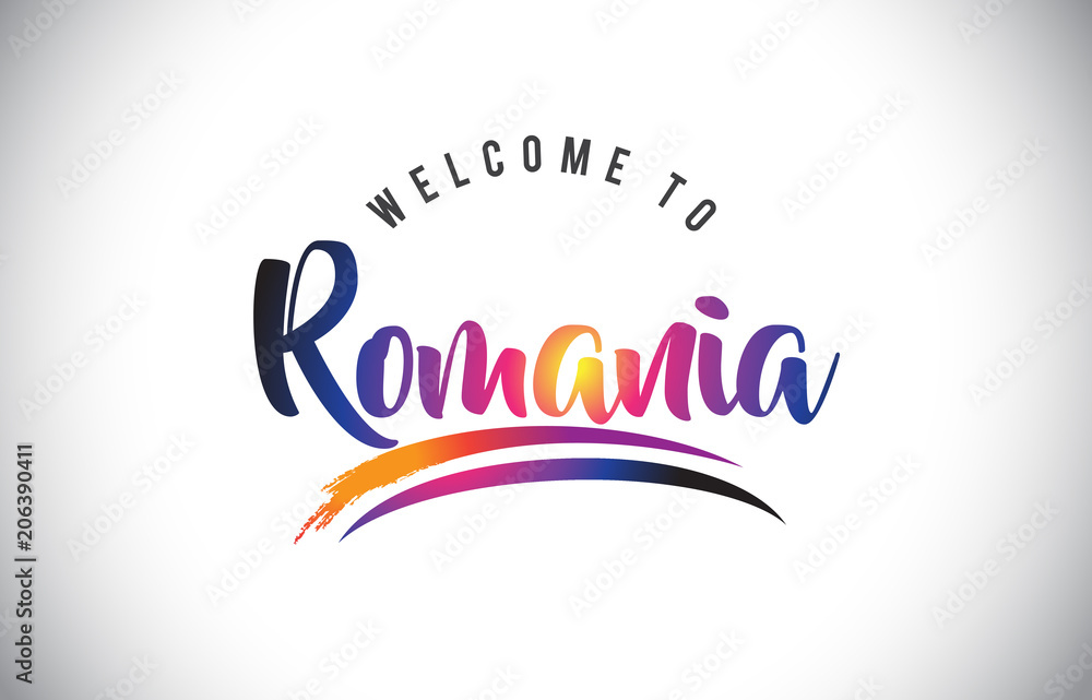 Obraz premium Romania Welcome To Message in Purple Vibrant Modern Colors.