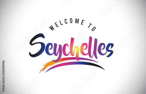 Seychelles Welcome To Message in Purple Vibrant Modern Colors.