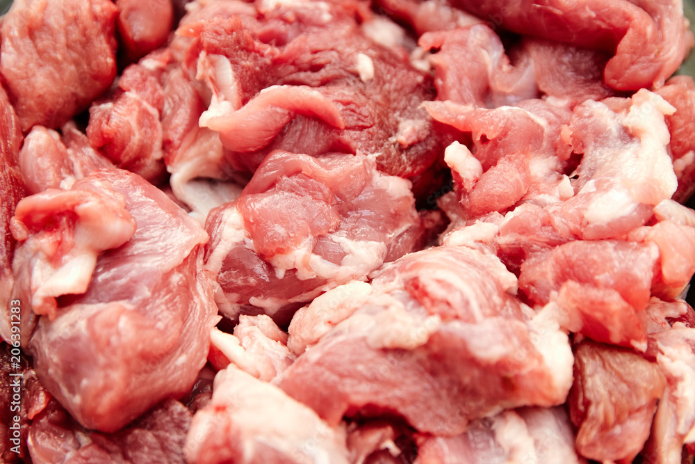 raw meat piece of pork or beef close up top view