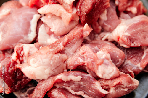 raw meat piece of pork or beef close up top view