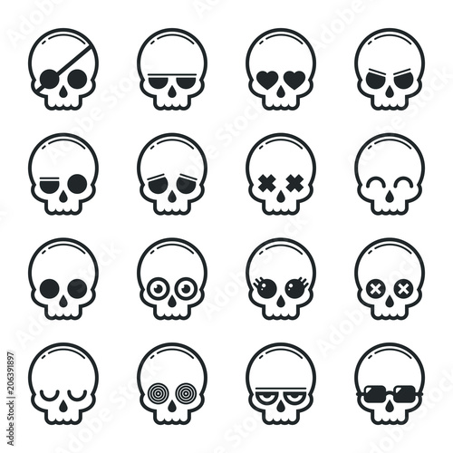 Set of skull heads cartoon
