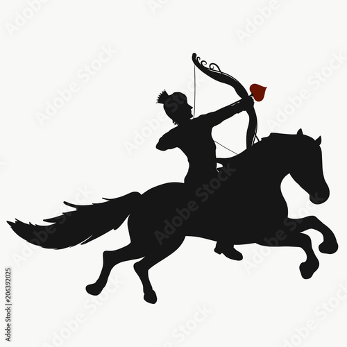 Prince on the horse  shooting from the bow  arrowhead in the shape of the heart
