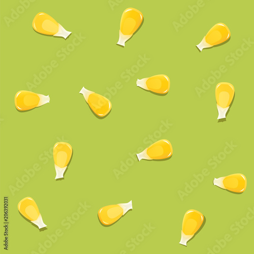Corn grain. Seamless pattern at green background. Natural food.