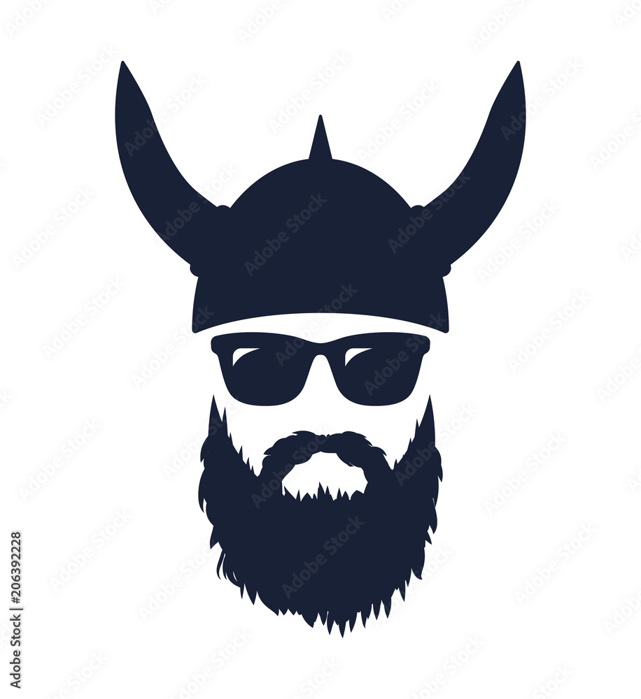 Naklejka premium Bearded Viking wearing sunglasses and a helmet