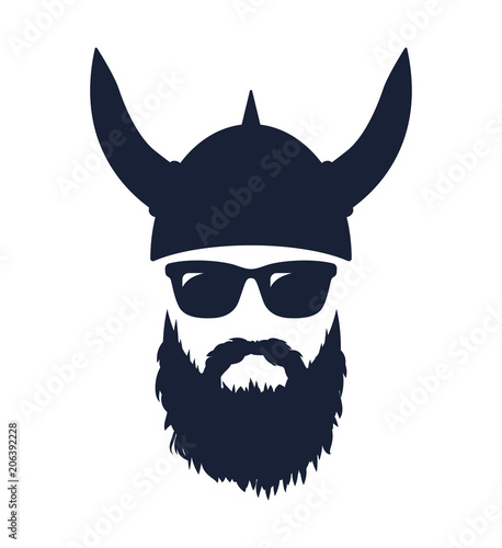 Bearded Viking wearing sunglasses and a helmet