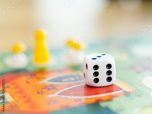 Board games and dice on the field