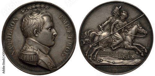 Foto France French silver medal Battle of Lutzen in 1813, bust of Napoleon in militar