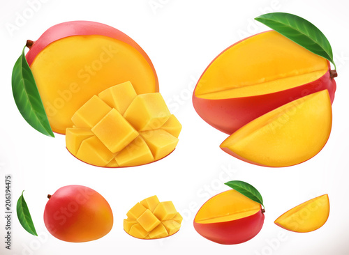 Mango. Fresh fruit 3d realistic vector icon