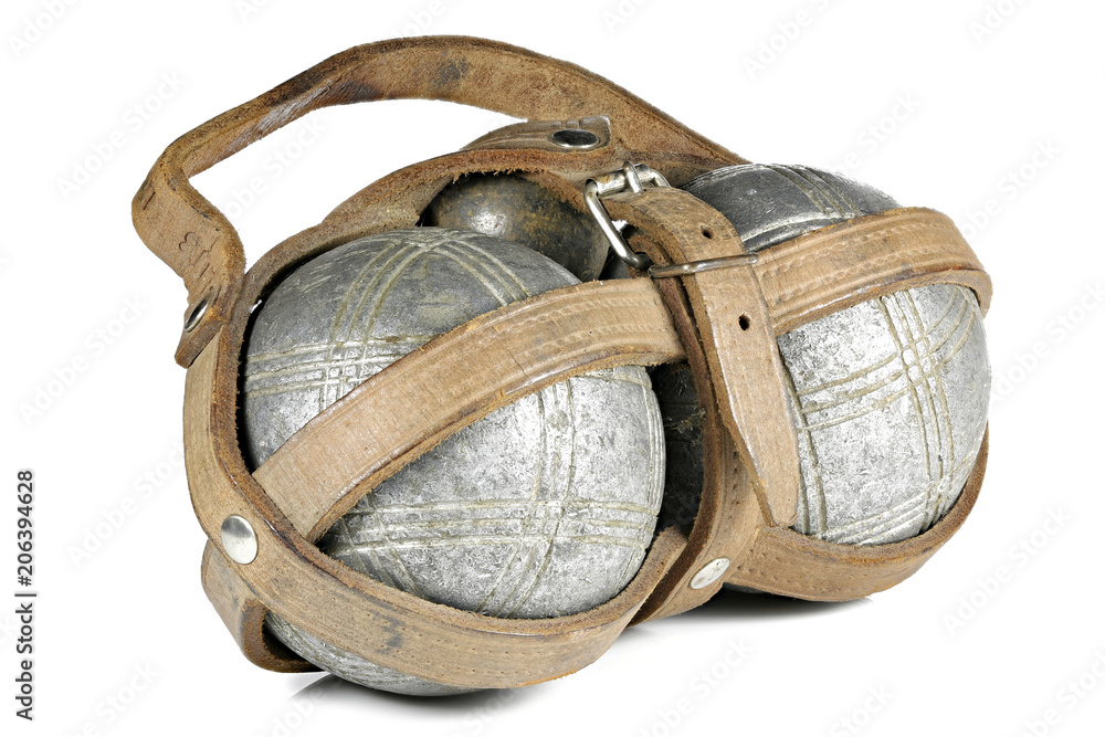 vintage petanque balls isolated on white background