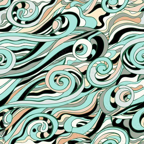 Abstract colorful curly lines seamless patterns set. Waves and curls vector illustration.