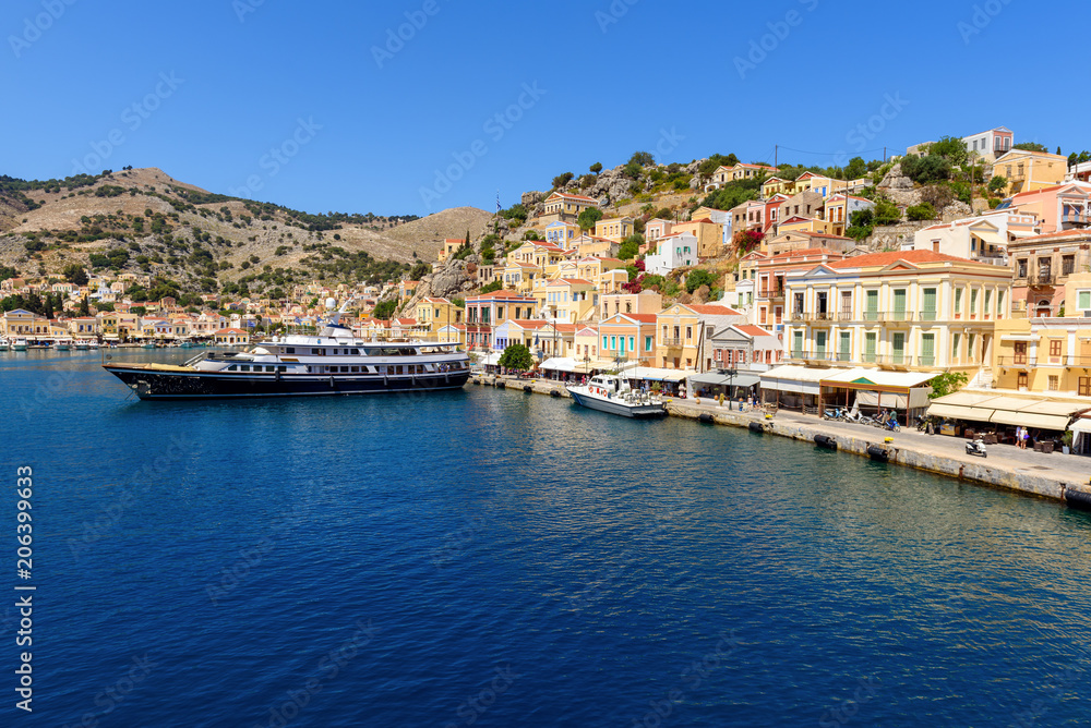 View of Gialos Harbor and beautiful Symi Island. Greece