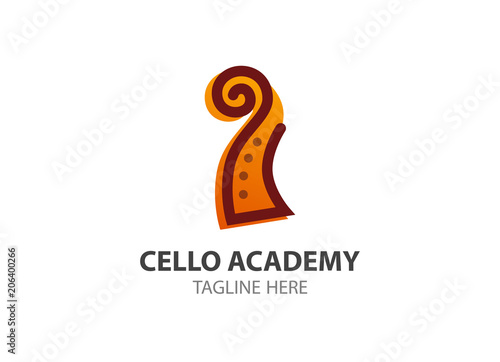 Vector flat orange illustration for music store, school, academy of strings instruments