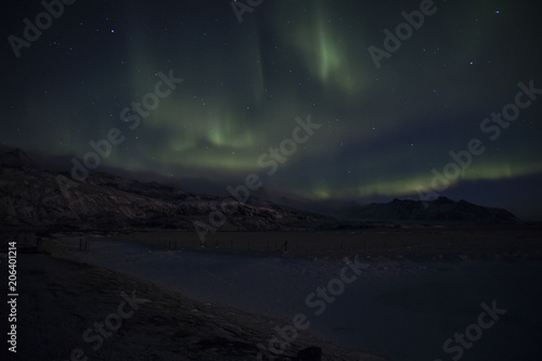 Northern Lights in Icelandic nocturnal landscape