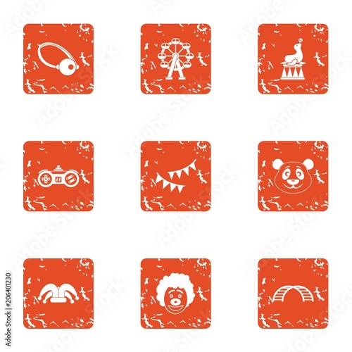 Showbiz icons set. Grunge set of 9 showbiz vector icons for web isolated on white background