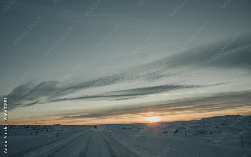 Empty country road in arctic landscape