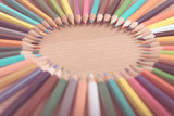 arranged in a circle of color pencils, vintage tone