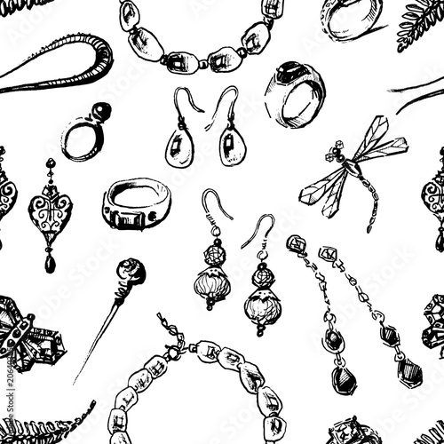 Seamless pattern of the various female jewelry