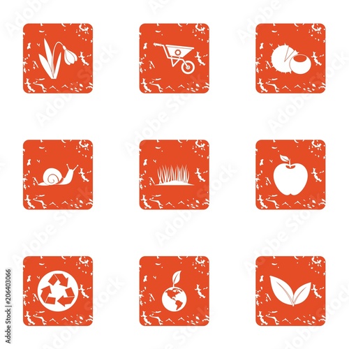 Agroecological icons set. Grunge set of 9 agroecological vector icons for web isolated on white background