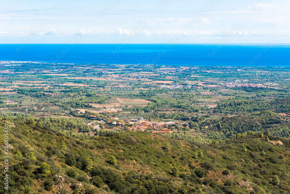 View of the landscape of the coastline of Costa Dorada, Tarragona, Spain. Copy space for text.