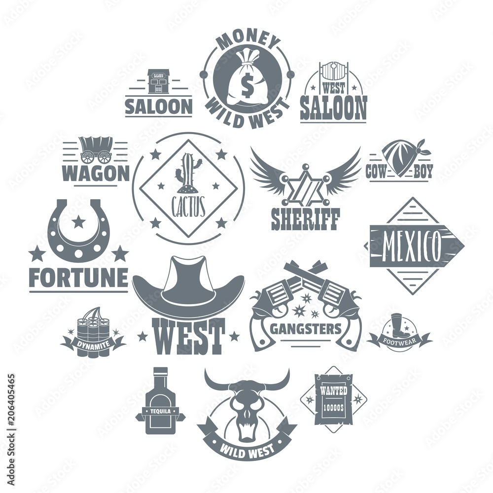 Wild west logo icons set. Simple illustration of 16 wild west logo vector icons for web