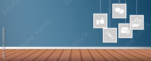 Hanging web and social media stickers header. Web and social media hanging concept.