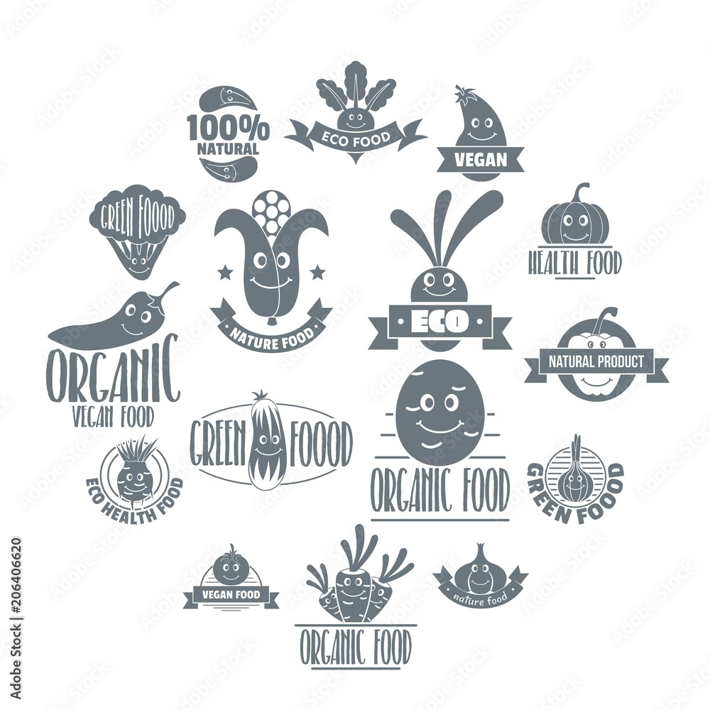 Vegetables smile logo icons set. Simple illustration of 16 vegetables smile logo vector icons for web Vegetables smile logo icons set. Simple illustration of 16 vegetables smile logo vector icons for web