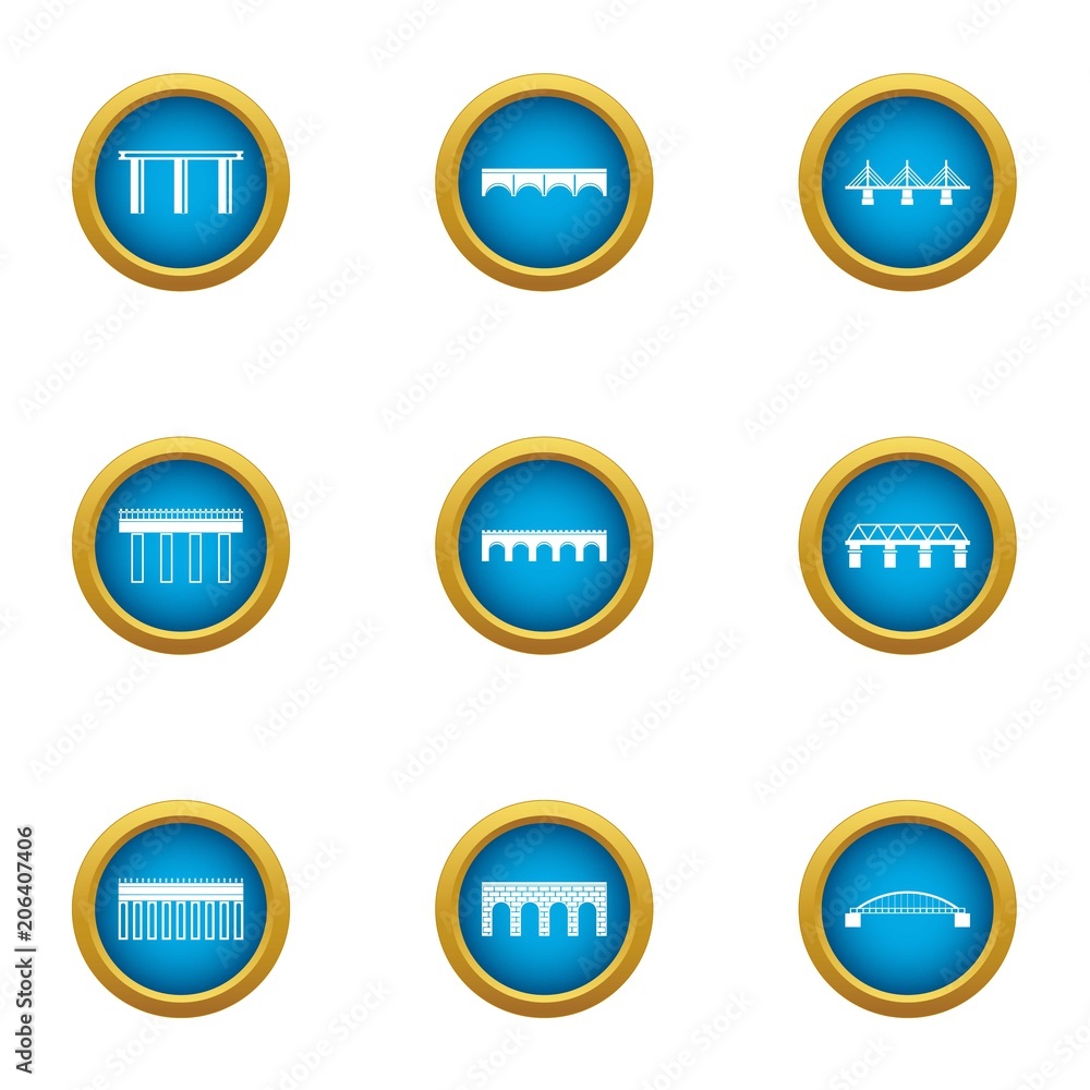 Overpass icons set. Flat set of 9 overpass vector icons for web isolated on white background