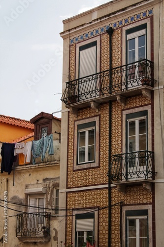 Old colorful and tiled facades in Lisbon