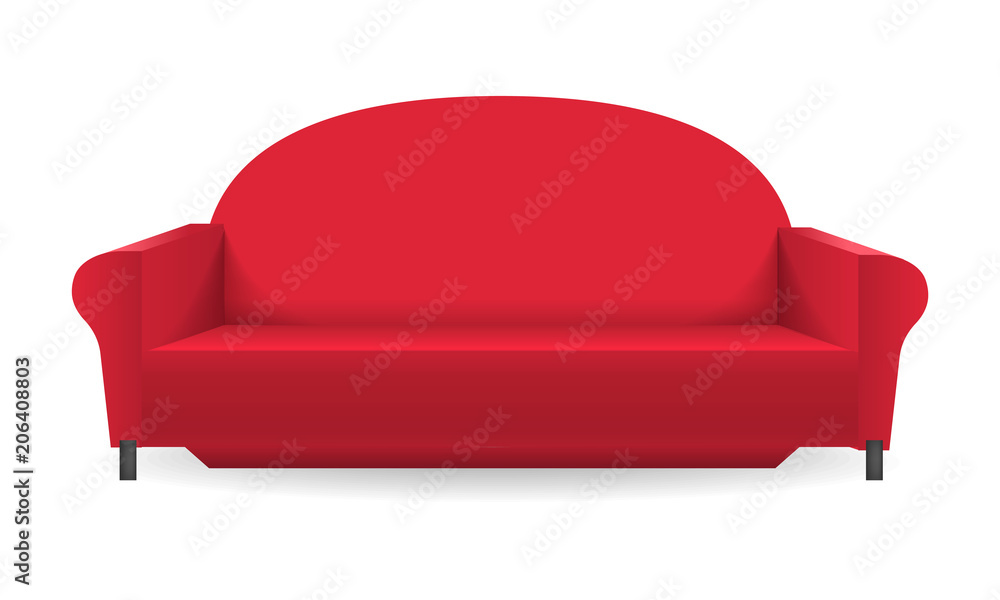Red sofa mockup. Realistic illustration of red sofa vector mockup for web design isolated on white background Red sofa mockup. Realistic illustration of red sofa vector mockup for web design isolated on white background