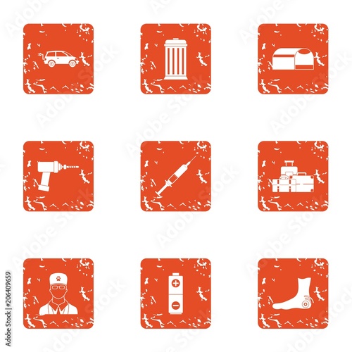 Medical stores icons set. Grunge set of 9 medical stores vector icons for web isolated on white background