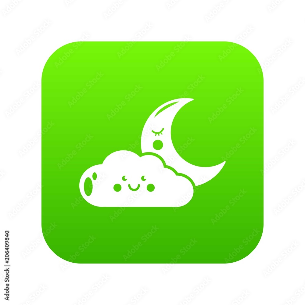 Obraz premium Moon and cloud icon green vector isolated on white background
