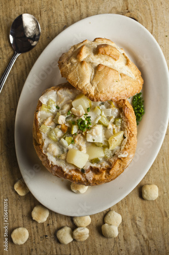 Plakat Clam chowder in a bread bowl