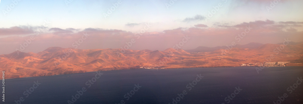 Panoramic view over the volcanoes of Lanzarote