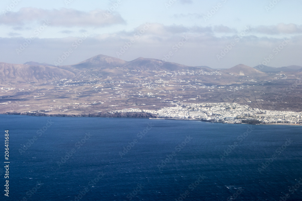 View on Puerto del Carmen resort on the southeast coast of Lanzarote