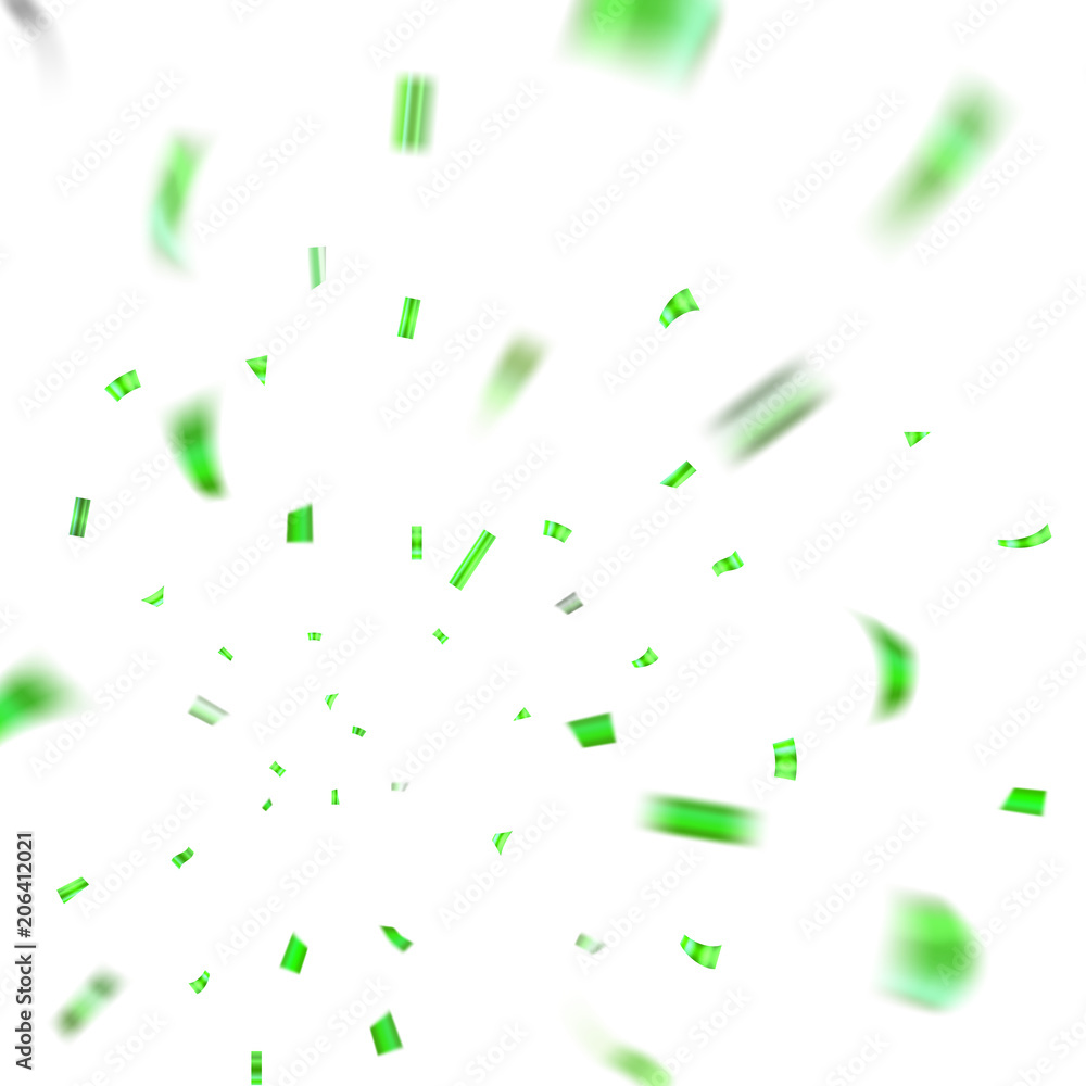 Green confetti explosion celebration isolated on white background. Falling confetti. Abstract decoration party, birthday celebrate or Christmas, New Year confetti decor. Vector illustration Green confetti explosion celebration isolated on white background. Falling confetti. Abstract decoration party, birthday celebrate or Christmas, New Year confetti decor. Vector illustration