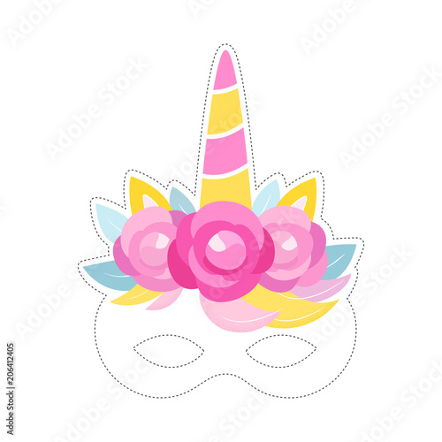 Unicorn Mask Photo Booth Prop. Birthday or Slumber Party Decor. Vector Design