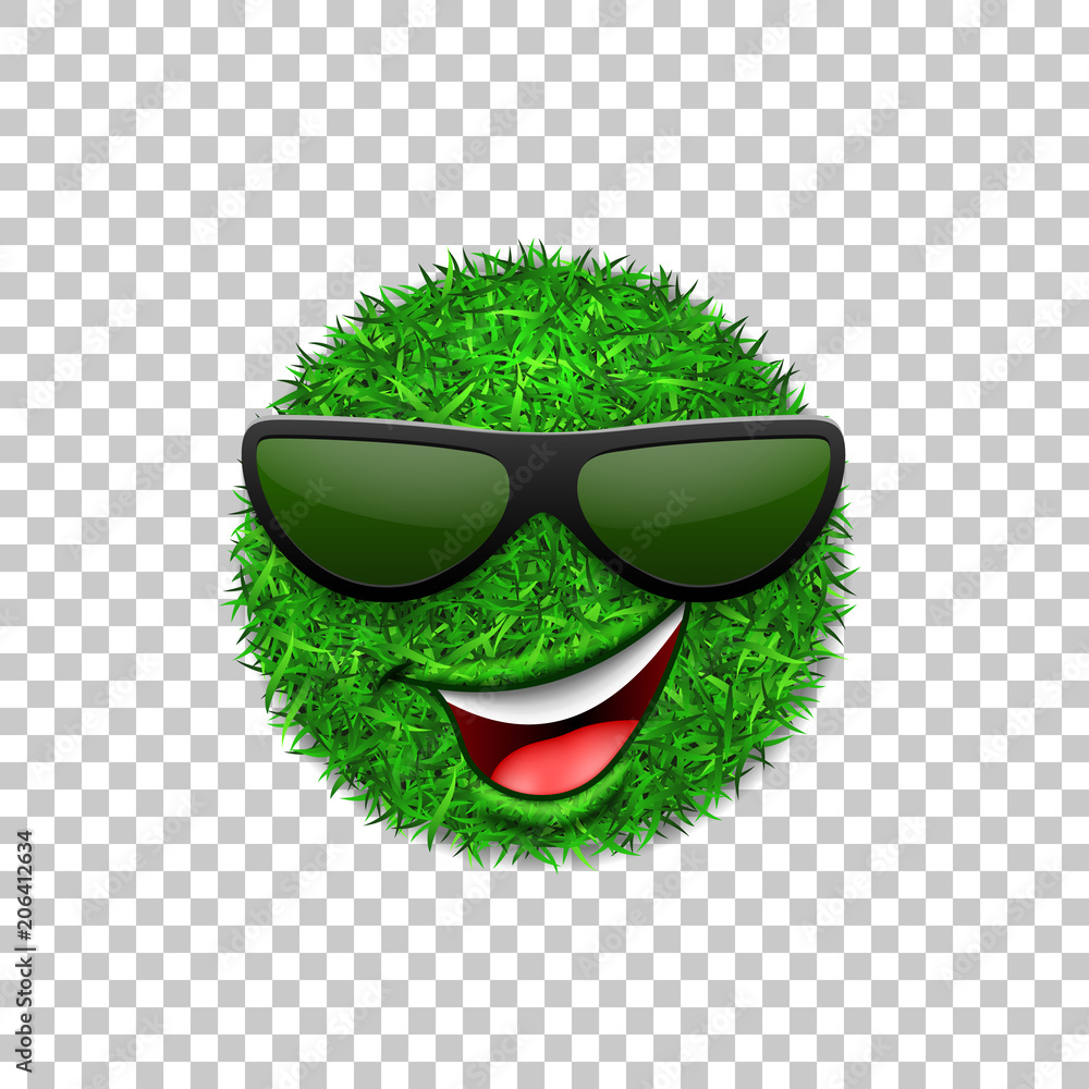 Green grass field 3D. Face wink smile with sunglasses. Smiley grassy  emoticon icon isolated white transparent background. Happy smiling sign.  Symbol ecology, nature, fresh spring. Vector illustration Stock Vector |  Adobe Stock