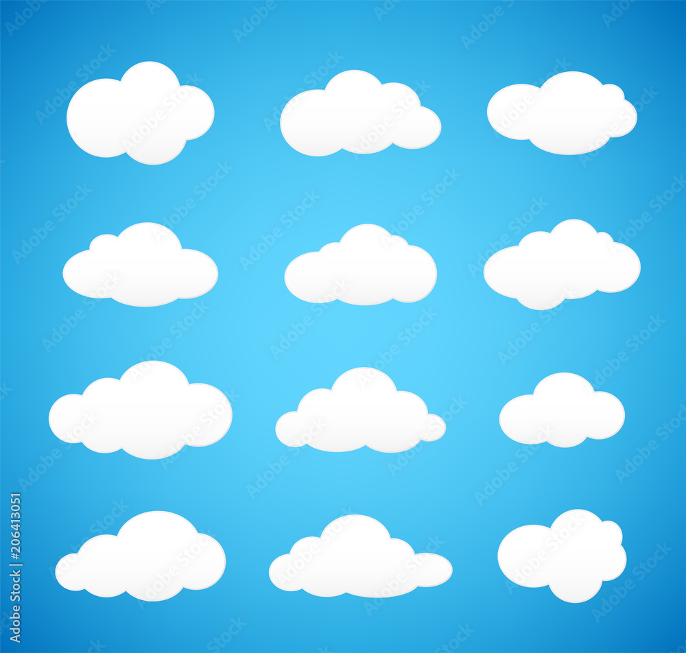 Cloud. Set clouds on blue background