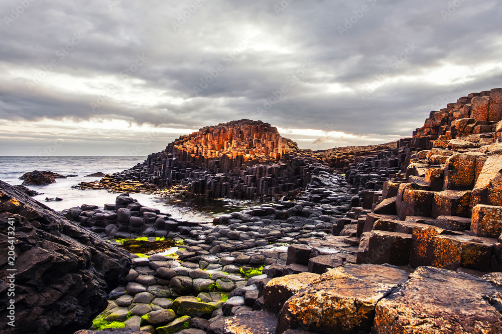 Morning view of a Causeway coast and glens with Giants Causeway and sea in Northern Ireland, UK