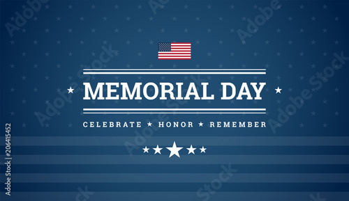 Memorial Day dark blue background with text - Celebrate, Honor, Remember, USA flag