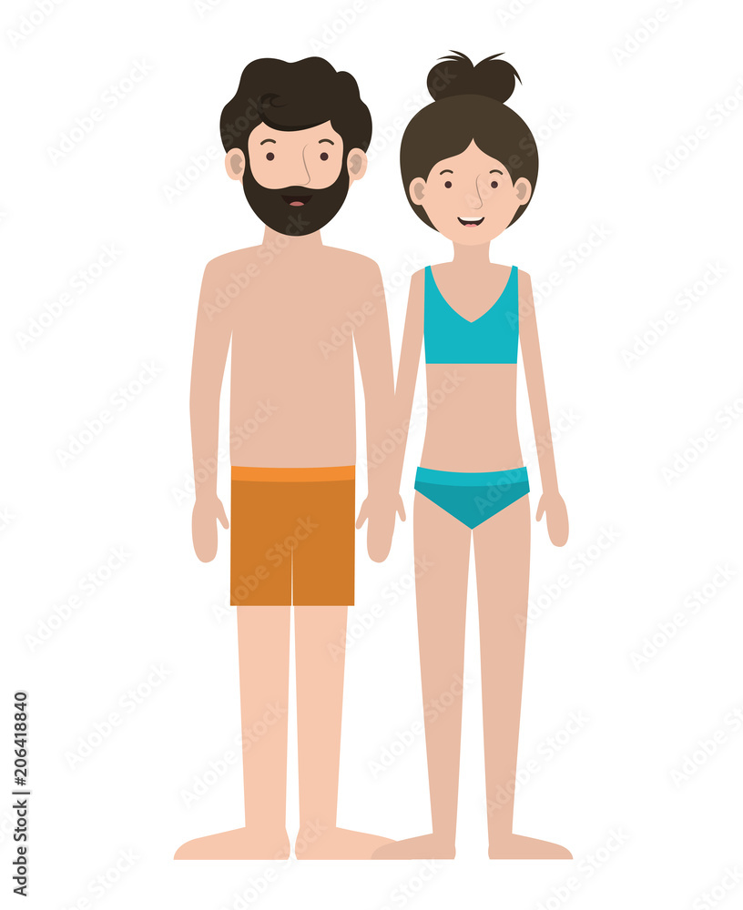 young couple with swimsuit avatars characters character vector illustration