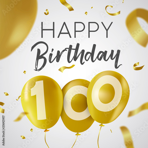 Canvas Print Happy birthday 100 hundred year gold balloon card