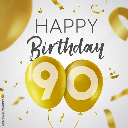 Sticker Happy birthday 90 ninety year gold balloon card