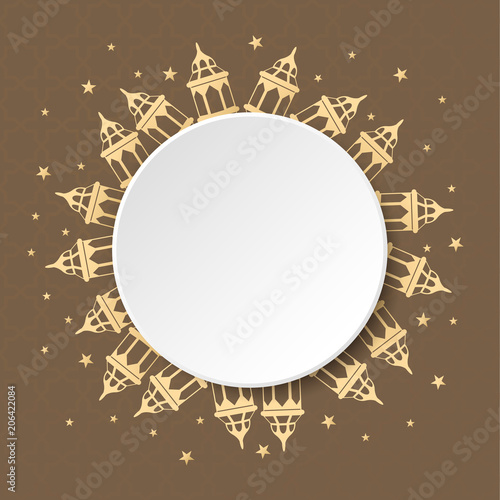 Ramadan Kareem greeting card design with paper round empty