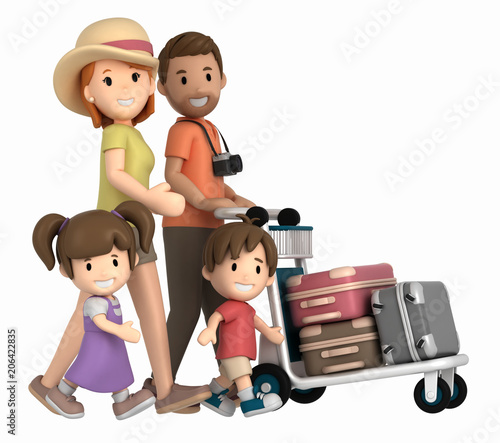 3d render of a family traveling for a vacation