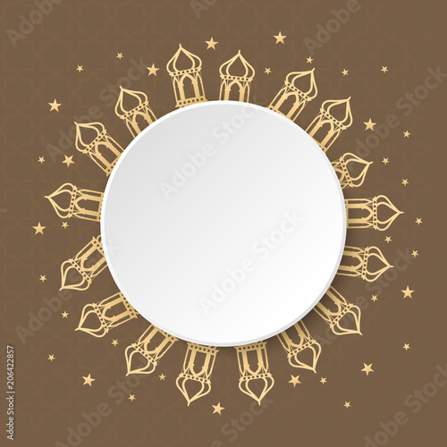 Ramadan Kareem greeting card design paper round with pattern ornament mosque 