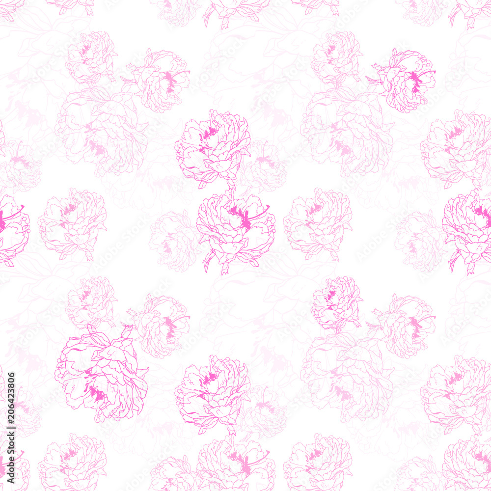 wedding vector seamless pattern  with pink flowers on white background