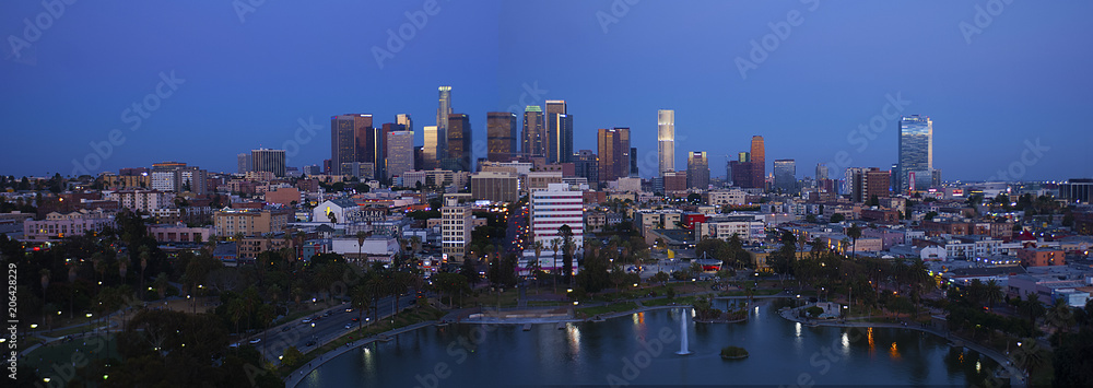 Downtown Los Angeles skyline at dusk
