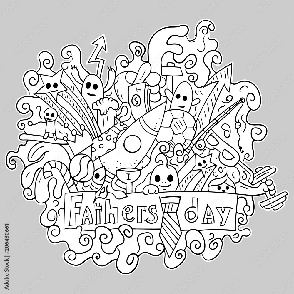 black outline illustration in the style of fathers day Doodle theme