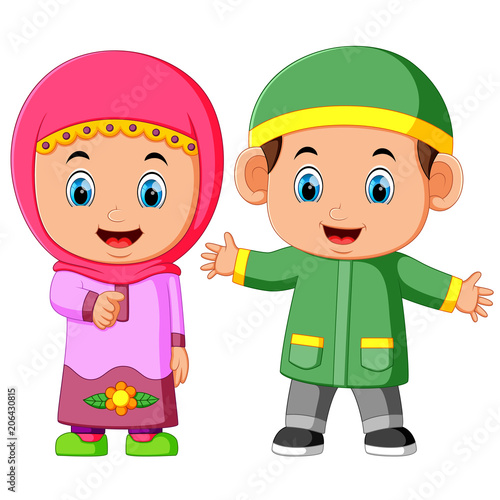 Happy Muslim kid cartoon